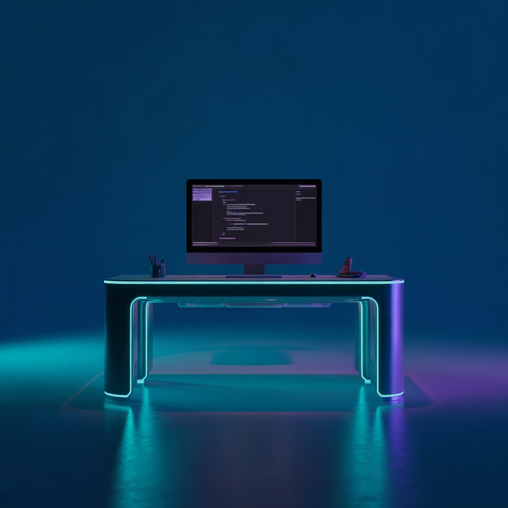 Digitaalisen studion tunnelma hämärässä valossa